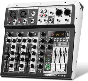 4 Channel Audio Interfacer DJ Mixer Sound Board 16-Bit DSP Effect USB Audio Mixer Effects +48V Phantom Bluetooth for Karaoke Studio Streaming Recording,Live Streaming