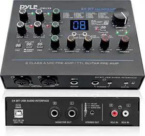 USB Audio Interface - MIC/LINE - Guitar - AUX Stereo & RCA Inputs - Preset 24 Digital Effects - Phantom Power - Phone/Stereo/Monitor/Headphone Outputs - For Computer Playing & Recording - PMUX9