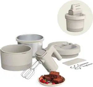 3.5 Qt Hand Blender & Stand Mixer, 2 in 1 Electric Mixer with Bowl, Dough Hook, Whisk & Egg Beater, Multifunctional Handheld Blender & Mixer for Baking, 200 Watt, Oatmilk