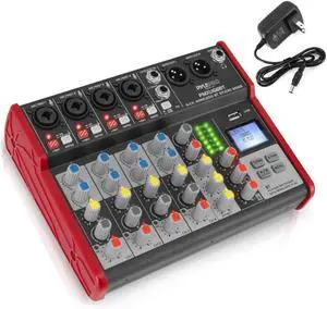 Studio Audio Sound Mixer Board - 6 Channel Bluetooth Compatible Professional Portable Digital DJ Mixing Console w/ USB Mixer Audio Interface - Mixing Boards For Studio Recording - PMXU68BT