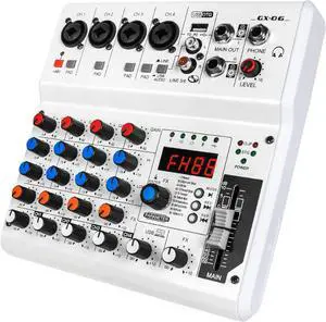 6-Channel Audio Mixer with 99 Sound Effects for PC,Portable Sound Mixing Console with BT USB Recording Input for Live Streaming,Podcasting,DJ Show