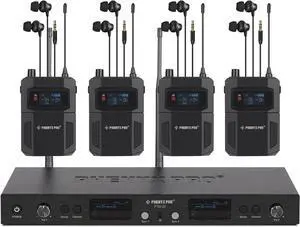 in Ear Monitor for Musicians, UHF Wireless in-Ear Monitors System, Mono 2-Channel IEM, Metal Stage Monitor w/ 2x50 Frequencies, 164ft Long Coverage, Rack Mount Kit (PTM-22, 4 Bodypacks)