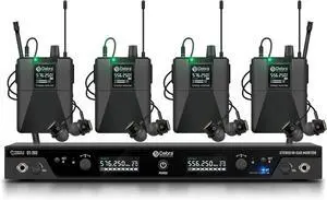 Audio PRO ST-202 UHF Stereo Wireless in Ear Monitor System, Dual Channel Wireless IEM with Monitoring Type for Stage, Receiver for Studio, Guitar, Band Performance (Dual Channel, 4 Bodypack)