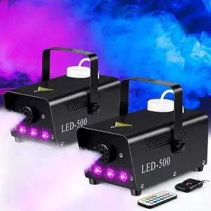 2 Set 500 Wattage Fog Machine Halloween with 3 Colorful LED Lights Wireless Remote Control Fog Machine with Power Cord, Receiver and Manual for Wedding Parties DJ Stage Effect