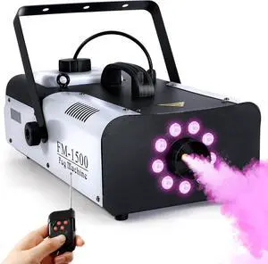 Fog Machine with Lights, 1500W Smoke Machine RGB 9 LED Lights for DJ Halloween Wedding Party Stage with Remote Control