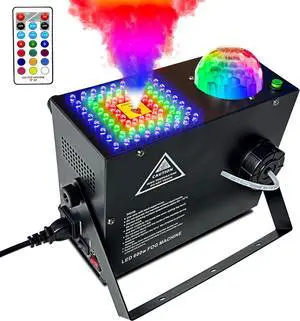 Smoke Machine, Fog Machine with Disco Ball Upward Spray,72 LED Lights, 600W and 2000 CFM Spray, Remote Control, Perfect for Outdoor Halloween, Christmas, DJ Stage Effect, A-Square+Ball