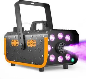 Light Rain and Splash Proof Fog Machine, 500W Smoke Machine with 2300 CFM Output of Fog & 2 Remotes, 8 LED Lights with 4 Light Effects for Outdoor Music Festival Pool Party Wedding DJ Stage