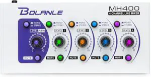Mini Audio Mixer,Stereo Line Mixer for Sub-Mixing,Ultra Low-Noise,4-Channel,Microphone Independent Control, 1/4" & 1/8" TRS Output and Input, for Guitars,Bass,Keyboards (MH400)