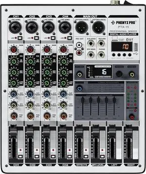 Professional Audio Mixer,  Sound Console w/USB Audio Interface, 4-Channel Sound board DJ Mixer w/Stereo Equalizer, 16 DSP Effects, suitable for Stage, Live Gigs, and Karaoke (PTX-15)