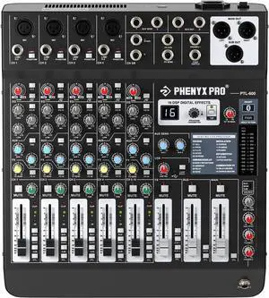 Professional 6-Channel Audio Mixer,  DJ Sound Mixer Board w/Flexible AUX, BUS, SUB Routing, 16 DSP, BT Streaming & USB-B PC Recording, Mixing Console for Stage, Home Studio (PTL-600)
