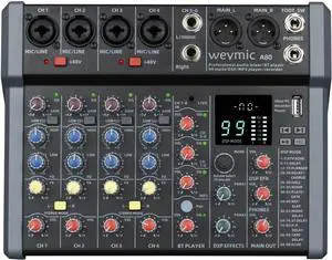 A-Series Professional Mixer for Recording DJ Stage Karaoke Music Application w/ 99 DSP Effect USB Drive for Computer Recording Input, XLR Microphone Jack, 48V Power for Professional (8-Channel)