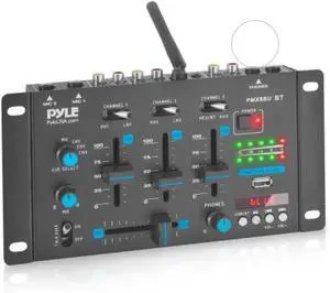 3-Channel Wireless Bluetooth DJ Sound Mixer Controller - USB Reader - Dual RCA Phono/Line Inputs - 2 Mic Talk-Over - Headphone Jack - Crossfader - LED Display - PMX8BU