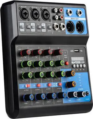Dj Mixers 5 Channel Audio Mixer Sound Board with Bluetooth, Usb Audio Interface with 48V Phantom Power Sounds Mixer Board with FX Reverb Delay Effect for Streaming