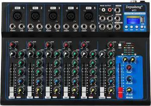 HT7 Bluetooth Portable Audio Mixer w/USB DJ Sound Mixing Console MP3 Jack 48V Power for Computer Recording, 7-Channel Bands Mixing Boards For Studio Recording