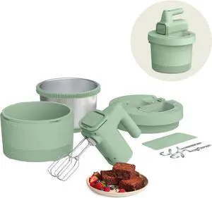 3.5 qt Hand Blender & Stand Mixer, 2 in 1 Electric Mixer with Bowl, Dough Hook, Whisk & Egg Beater, Multifunctional Handheld Blender & Mixer for Baking, 200 Watt, Seaglass