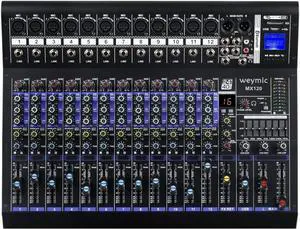 MX-120 Professional Mixer (12-Channel) for Recording DJ Stage Karaoke/W Graphic Equalizer and DSP Effector w/USB Drive for Recording Input, XLR Microphone Jack, 48V Power, RCA Output