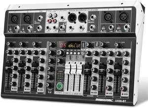 8 Channel Audio Mixer DJ Mixer Sound Board Console 16 Dsp USB Audio Interface MP3 Input +48V Phantom Bluetooth Studio Mixer Audio For Karaoke Streaming Recording