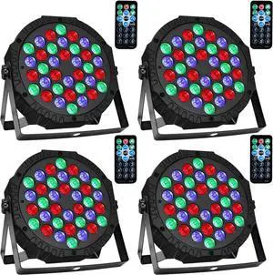 36 LED Stage Lights, Par Light with Remote & DMX Controlled Sound Activated Uplights for Events Wedding Birthday Christmas Music Show Dance Party DJ Lighting, 4 Pack
