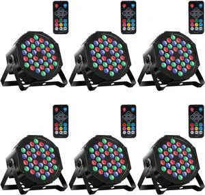 Par Lights 6 Pack, RGB 36LEDs Stage Light Sound Activated DMX Control, 7 Lighting Modes with Remote Control for Festival DJ Party Club KTV Disco6 Pack