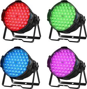 LED Stage Lights, 54x3W RGB Par Light, DMX 512 Controller Sound Activated Uplights, DJ Lighting with Daisy Chain, Spotlights, Wash Lights for Stage Performance, Party, Wedding, Club(4 Packs)