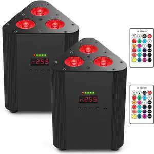 Battery Powered Stage Par Lights -  Rechargeable Par Lights 2 Pack with 4IN1 RGBW Full Color LED Remote DMX Control Wireless Uplights for Event DJ Live Show Wedding Party Church Stage Lighting