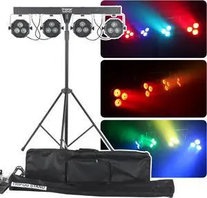 4 Gig Bar DJ Lighting Stand  LED Stage RGB Par Lights, Lightweight Professional Strobe Light for Party, Disco Lights, Heavy Duty Tripod, Sound-Activated, Ideal for Band, Church and Concerts