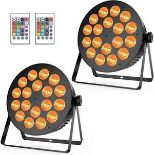 LED Stage Par Light 2Pack- 180W 18LEDs RGBA Color Mixing - DMX & Remote Control - Sound Activated Smooth Dimming Uplights for Events DJ Party Church Wedding Live Show Club Band