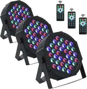 3 Pack LED Par Lights DJ Stage Light 7 Channel Par Lighting for Stage with Remote Control and DMX Control Sound Activated Uplights Party Lights for Christmas Music Party Disco Wedding (36 LED)