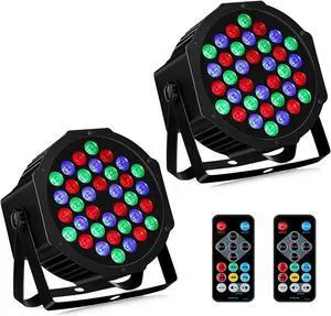 Stage Par Lights Battery Powered - RGB 36W Rechargeable Par Light 2 Pack Sound Activated Auto Play by Remote DMX Control Uplights for Event Wedding Birthday Party Church Dance Show Stage Lighting