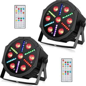 LED Par Stage Lights 2Pack - RGBW DJ Par Light with Color Mixing Strobe Sound Activated by Remote and DMX Control for Wedding Church Birthday Party Band Events Club