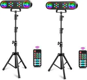 DJ Lights with Stand, 4in1 Rotating Colorful Disco Ball Party Light DJ Disco Lights Set Remote & Sound Activated Control Strobe LED Par Light Professional for Parties Bar Wedding Christmas-2PC