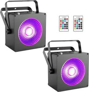 Battery Powered Stage Lights - 30W RGB COB LED Par Lights 2 Pack with Remote DMX Control Sound Activated for DJ Events Weddings Parties Churches Bars Band Stage Lighting