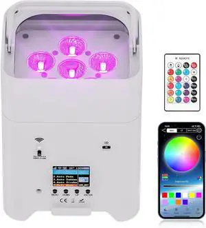 Battery Powered Stage Lights, 9600mAh Rechargeable Par Can Lights 6x18W RGBWA+UV APP/Remote/DMX512/Sound Activated, Uplights for Events Party Wedding DJ Concert Christmas Dance White