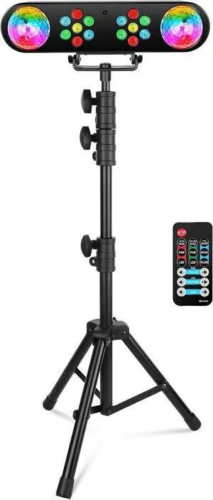 DJ Lights with Stand - 2IN1 Party Bar Light with Tripod Rotating Ball LED Par Sound Activated and Remote Control DJ Lighting System for Parties Disco Gigs Clubs Events Bands