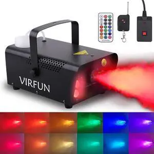 Fog Machine, 6 LED Lights with 12 Colors Effect,  Smoke Machine with Wireless&Wired Remote Control for Parties, Halloween, Outdoor, Indoor, Wedding and Stage Effect, 500ml Tank