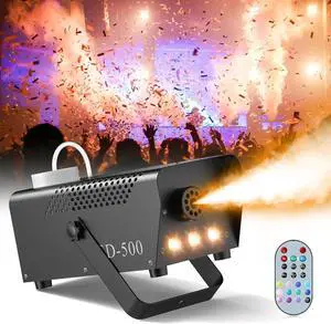 500W Fog Machine,Smoke Machine with 3 RGB LED Lights, 14 Colorful LED Lighting Effect Fog Machine, Wireless Remote Smoke Machine for Party Stage Christmas Wedding Halloween, 1 Pack