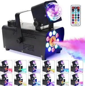 Fog Machine with 9 LED Lights and Disco Ball Lights, Wireless Remote Control Smoke Machine for Wedding, Halloween, Party and Stage Effect