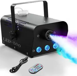 Fog Machine with Lights,Smoke Machine Halloween 500W 14 Colorful LED Lights Effect, Wireless Remote Control, for DJ Parties Stage Outdoor Christmas Wedding, Over Temperature Protection