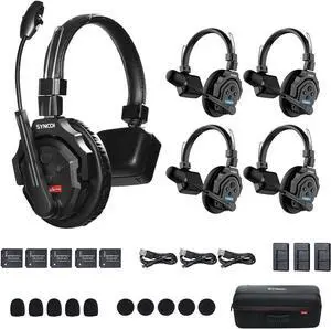 XTalk X5 Wireless Intercom Headset 2.4GHz Full Duplex Random Master Device Design for Team Communication,Movie Shoot,Live Show Stage Performance (5PCS)