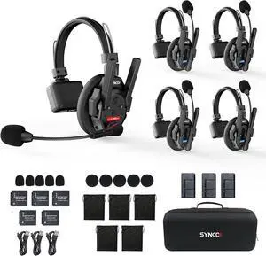 XTALK XPRO5 Wireless Intercom Headset System, 500m/1640ft 2.4GHz Communication Headsets for 5 Person with Noise Reduction Film Documentary TV Production, Xtalk-Xpro-X5-headset-intercom