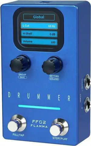 FF02 Drum Machine Guitar Pedal - 121 Drum Grooves, 11 Music Genres, Tap Tempo, Customizable Rhythms, Stereo I/O for Live & Studio Use