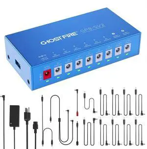 GHOST FIRE Pedal Power Supply with 8 DC Outputs [TRUELY ISOLATED] for 9V/12V/15V/18V Effect Pedal+5V USB for Phone with Separate Short-Circuit Protection