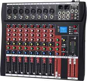 Audio Mixer 8 Channel, CT-80S Professional Sound System Mixer Board DJ Mixing Console with Reverb MP3 Player Bluetooth 48V Phantom Power Supply USB Recording for Studio Karaoke Live Music