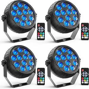 Rechargeable Mini Par Lights, Wireless 12 RGB Battery Powered Stage Lights, Sound Activated Remote Control Par Can Uplights for Indoor Outdoor Events Wedding Party Church Club Stage Lighting (4 Pack)