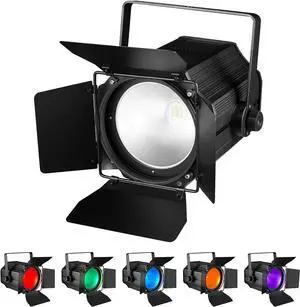 200W COB Stage Lights with Barn Doors, RGBWA 6in1 LED Par Light with DMX512 Master-Slave Fresnel DJ Spotlight for Events DJ Disco Festival Wedding Party Wedding KTV Christmas