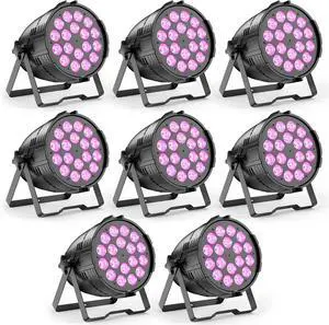 200W Stage Lights, RGBWAL 6IN1 Par Lights, Professional 18 LED DMX512 Sound-Activated Controlled LED Par Can, 6/10CH Uplights for Theater Studio Concert Stage DJ Party, 8 Pack