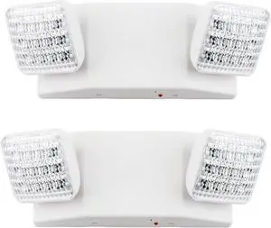LED Emergency Lighting Fixtures with 2 LED Heads and Back Up Batteries- US Standard Exit Light, UL 924 and CEC Qualified, 120/277 Voltage, 2-Pack