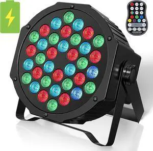 Rechargeable Par Lights 36W RGB Battery Powered, Wireless LED Par Lights DJ Uplights Sound Activated& Remote Control for Wedding Events Club Party Church Stage Lighting, 1 Pack