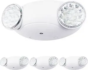 LED Emergency Lighting Fixtures with 2 LED Bug Eye Heads and Back Up Batteries- US Standard Exit Light, UL 924 and CEC Qualified, 120/277 Voltage, White, 4-Pack