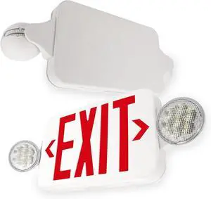 LFI Lights Red Exit Sign with Emergency Lights for Business, Remote Head Capability, UL Listed,AC 120/277V, NiCad Battery, Two LED Adjustable Heads, Hardwired, Commercial Fire Code Compliant